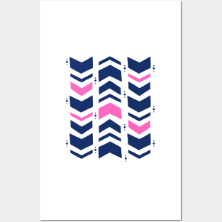 Navy pink white geometric chevron pattern Posters and Art